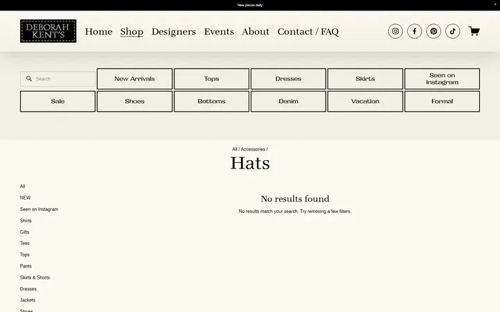 Website page titled Hats — Deborah Kent's Boutique in South Tampa— South Tampa Designer Clothing Boutique
