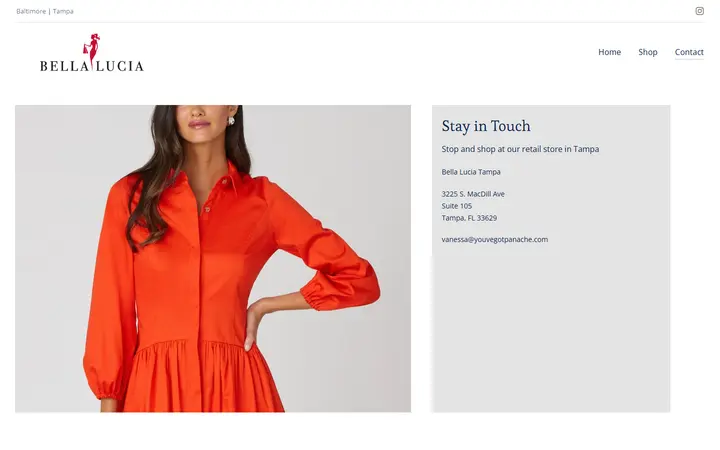 Website page titled Contact – Bellalucia Fashion