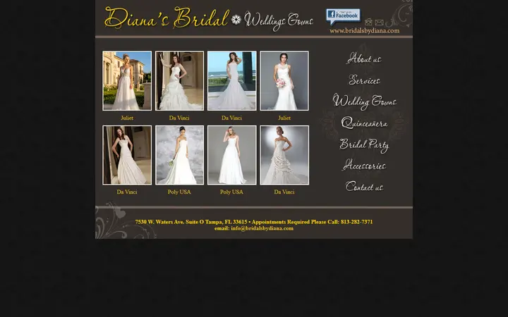 Website page titled Diana's Bridal Exclusive Designs on Tampa Bay
