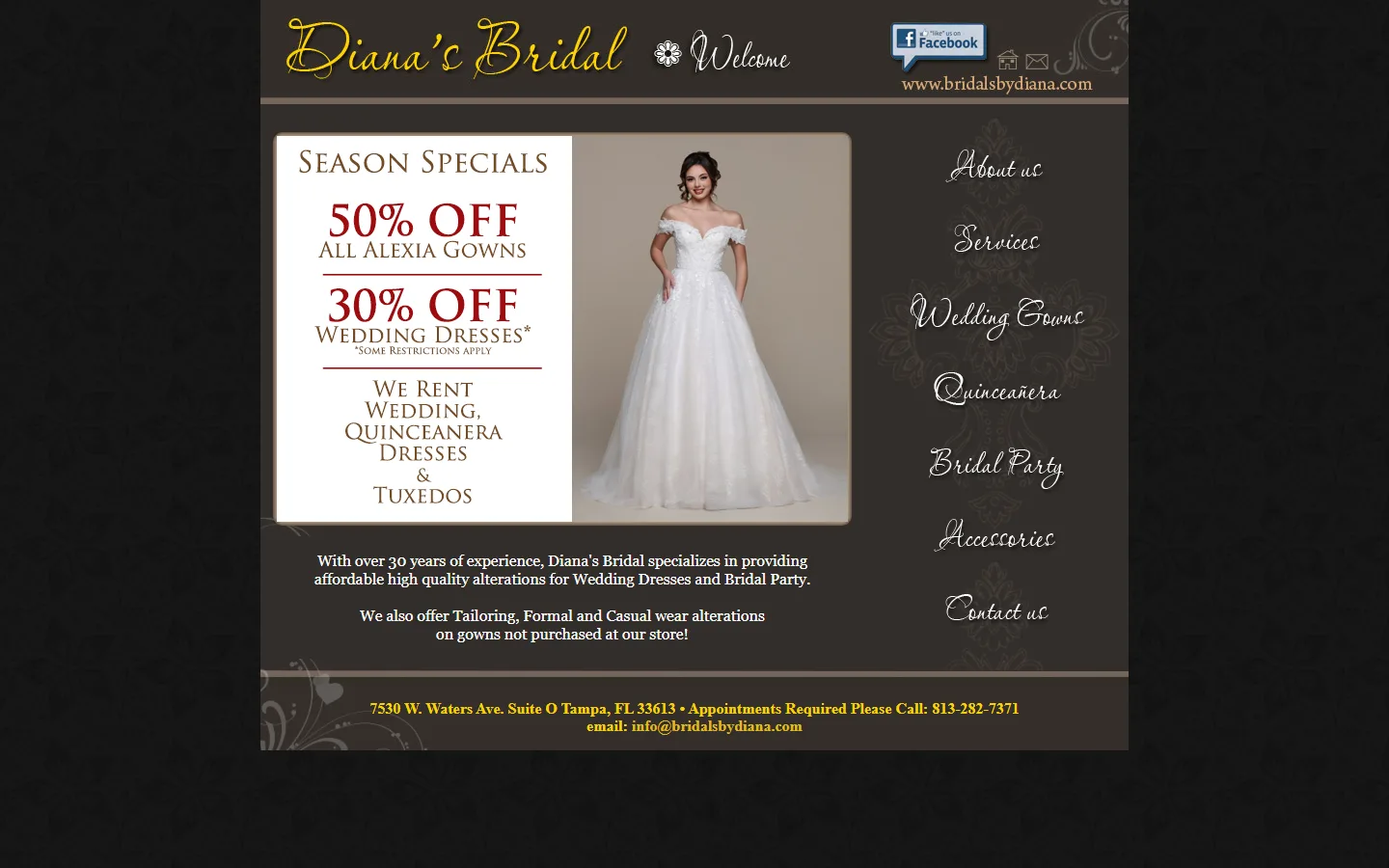 Viewport capture of Diana's Bridal Boutique & Alterations website
