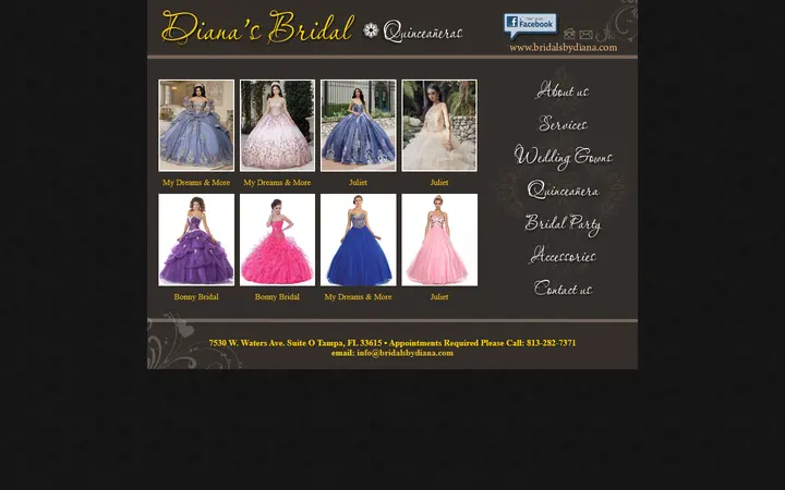 Website page titled Diana's Bridal Exclusive Designs on Tampa Bay