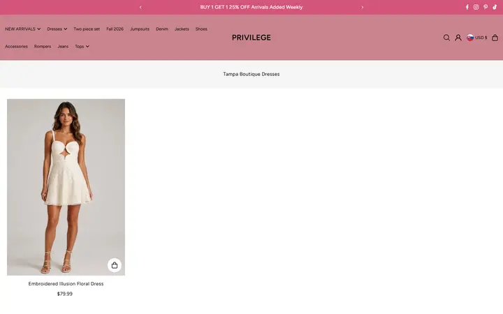 Website page titled Tampa Boutique Dresses | Women's Dresses in Tampa, FL — Privilege Stores – PRIVILEGE