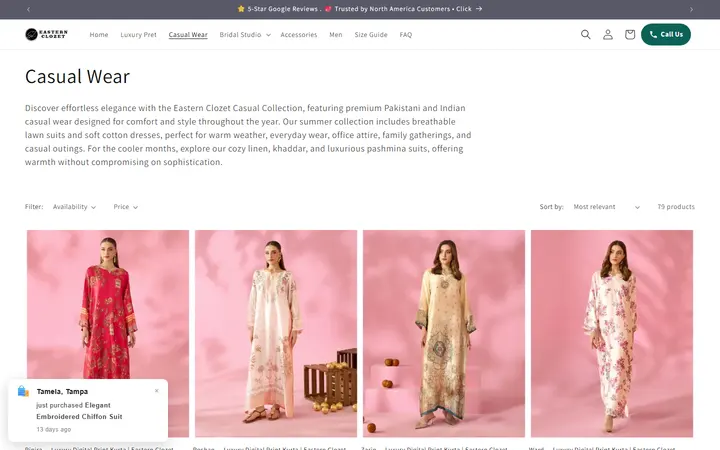 Website page titled Pakistani Lawn & Casual Wear USA | Eastern Clozet