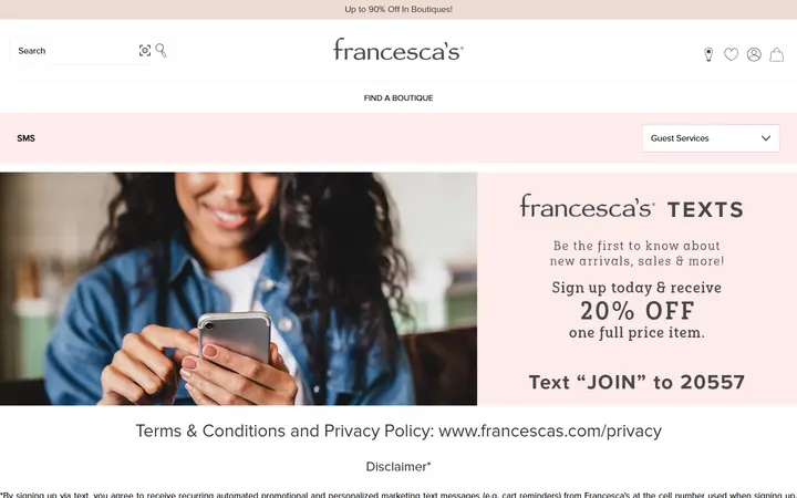 Website page titled SMS