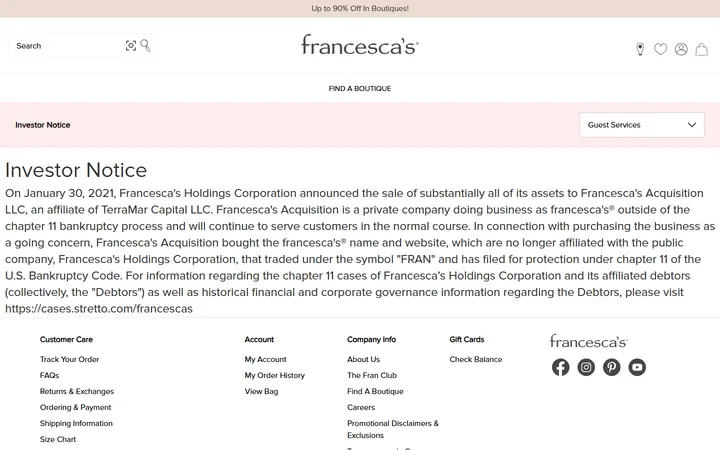 Website page titled Investor Notice