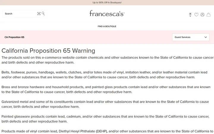 Website page titled CA Proposition 65