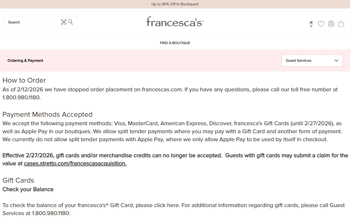 Viewport capture of francesca's website