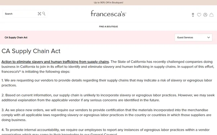 Website page titled CA Supply Chain Act