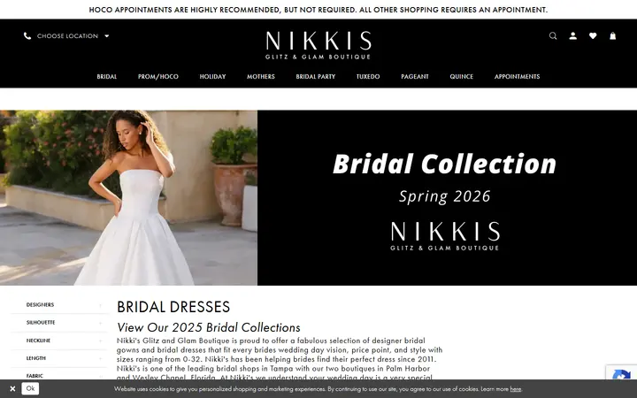 Website page titled Nikki's Glitz and Glam Boutique -Shop the largest selection of designer Bridal Gowns & Wedding dresses in Tampa Bay at a premiere Bridal shop.