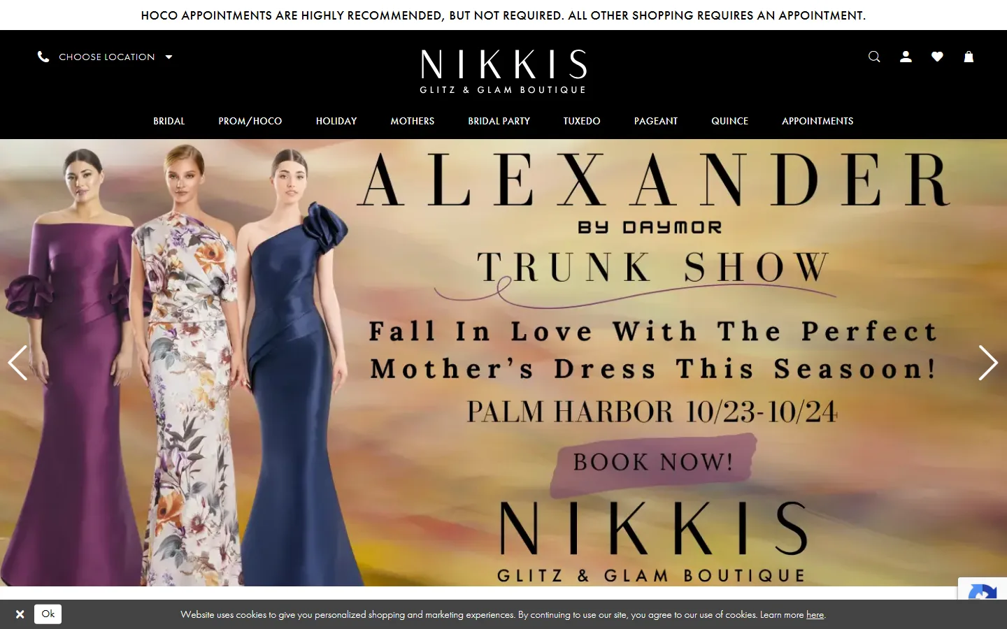 Viewport capture of Nikki's Glitz and Glam Boutique Prom and Bridal Dresses Tampa website