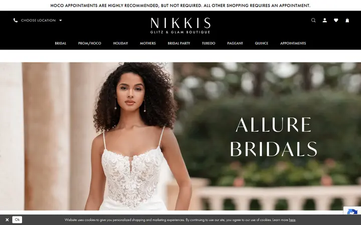 Website page titled Allure Bridals Bridal Dresses | Nikki's Glitz & Glam Boutique