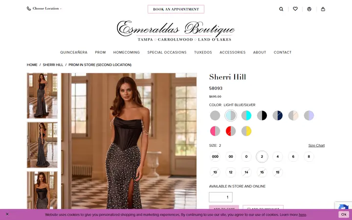 Website page titled Sherri Hill - 58093 | Esmeralda's Boutique