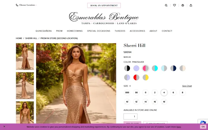 Website page titled Sherri Hill - 58094 | Esmeralda's Boutique