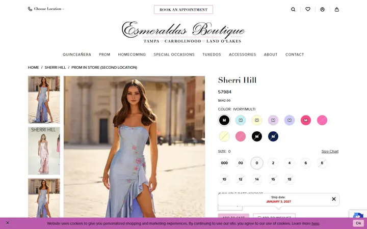 Website page titled Sherri Hill - 57984 | Esmeralda's Boutique
