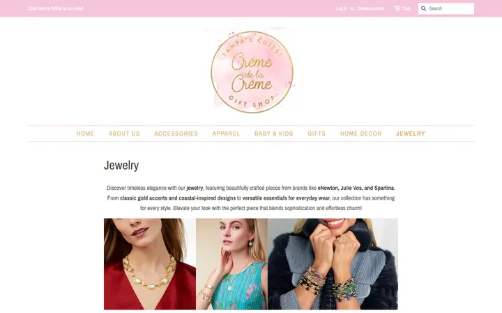 Website page titled Jewelry – Crème de la Crème