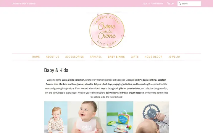 Website page titled Baby & Kids – Crème de la Crème