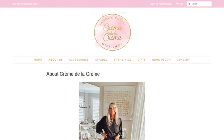 Website page titled About Crème de la Crème