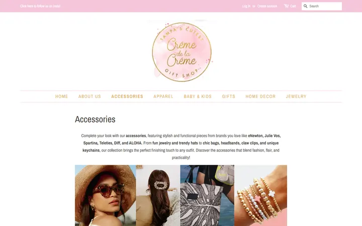 Website page titled Accessories – Crème de la Crème