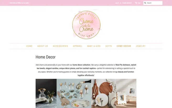 Website page titled Home Decor – Crème de la Crème