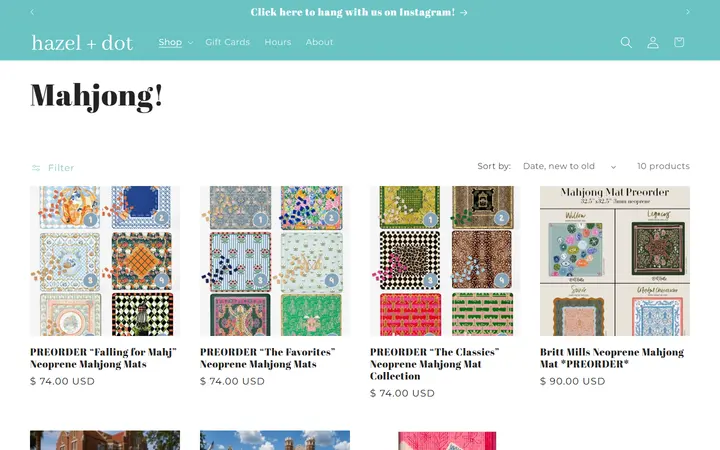 Website page titled Mahjong! – hazel + dot