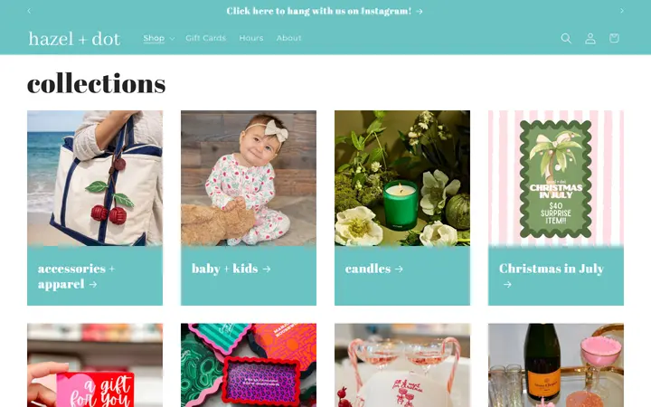 Website page titled Collections – hazel + dot