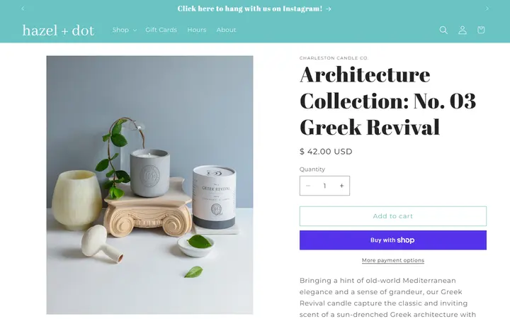 Website page titled Architecture Collection: No. 03 Greek Revival – hazel + dot