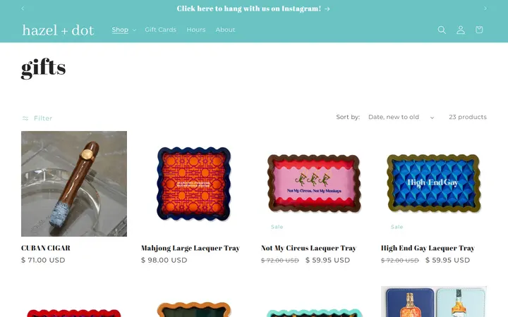Website page titled gifts – hazel + dot