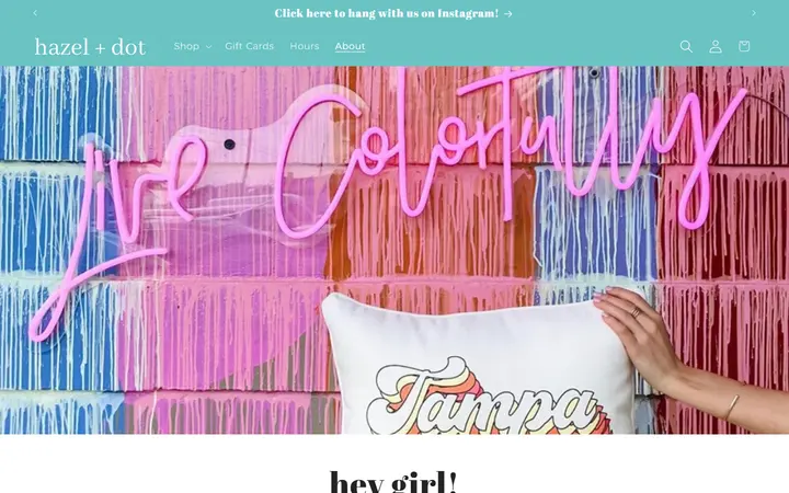 Website page titled About – hazel + dot