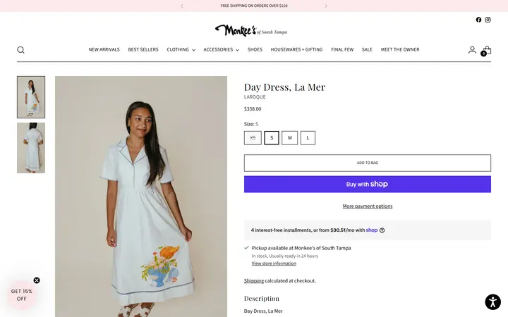 Website page titled Day Dress, La Mer – Monkee's of South Tampa