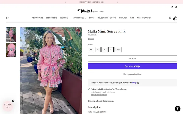 Website page titled Malta Mini, Soiree Pink – Monkee's of South Tampa