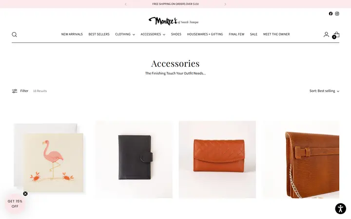 Website page titled Accessories – Monkee's of South Tampa