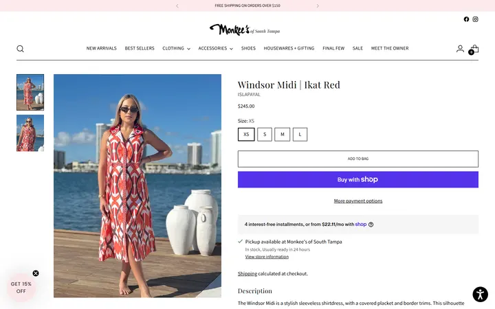 Website page titled Windsor Midi | Ikat Red – Monkee's of South Tampa