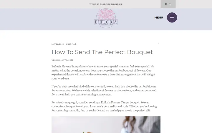 Website page titled How To Send The Perfect Bouquet