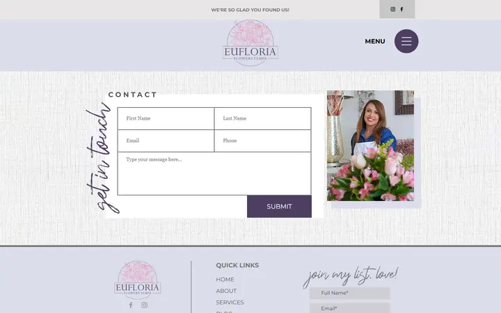 Website page titled Contact | Eufloria Flowers Tampa