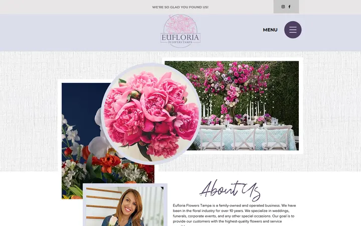 Website page titled About | Eufloria Flowers Tampa