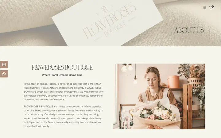 Website page titled About us – Floweroses Boutique