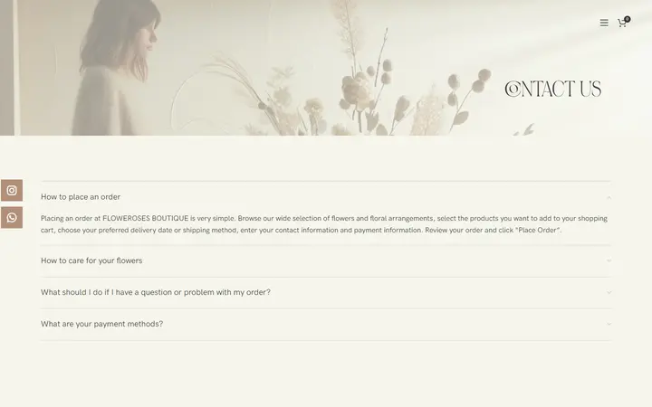 Website page titled Contact us – Floweroses Boutique