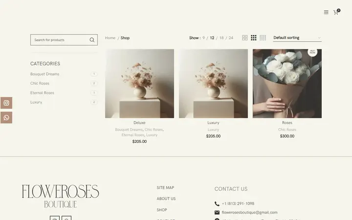 Website page titled Shop – Floweroses Boutique