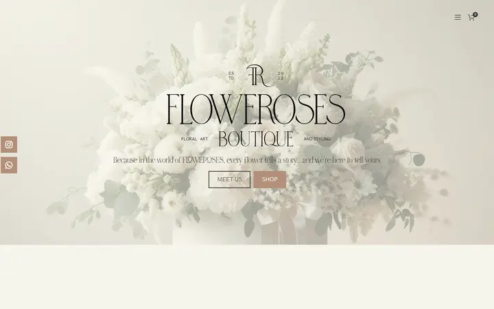 Website page titled Floweroses Boutique – Floral Art & Styling