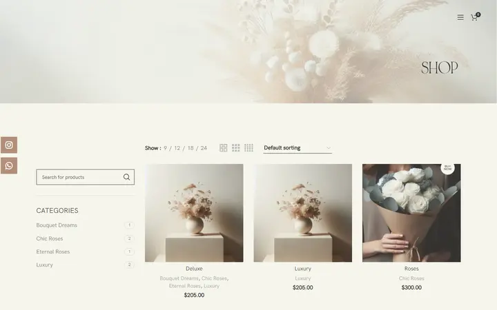 Website page titled Shop – Floweroses Boutique