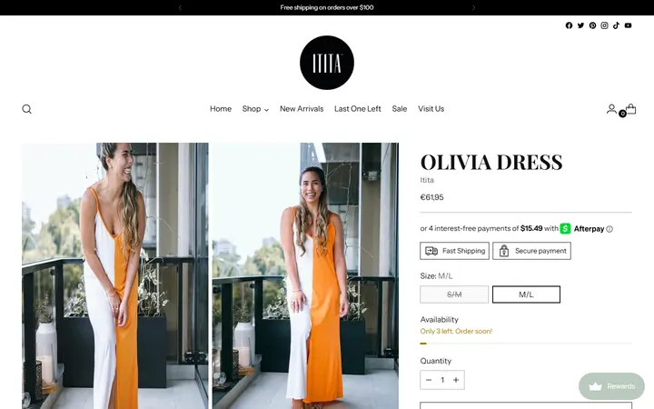 Website page titled Olivia Dress – ititaboutique