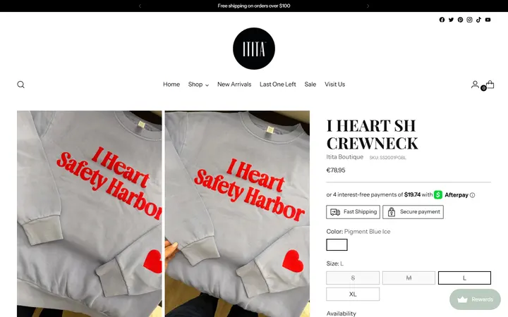 Website page titled I Heart SH Crewneck – ititaboutique