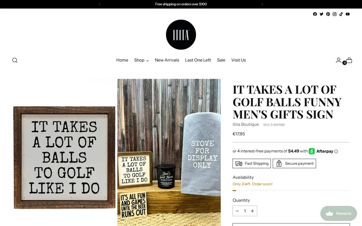 Website page titled It Takes A Lot Of Golf Balls Funny Men's Gifts Sign – ititaboutique