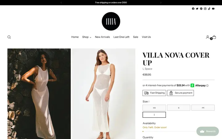 Website page titled Villa Nova Cover Up – ititaboutique