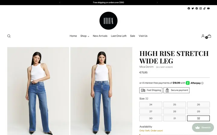 Website page titled High Rise Stretch Wide Leg – ititaboutique