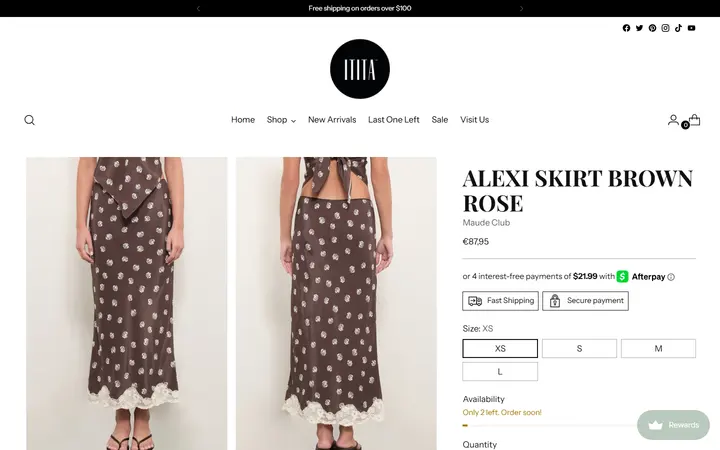 Website page titled Alexi Skirt Brown Rose – ititaboutique