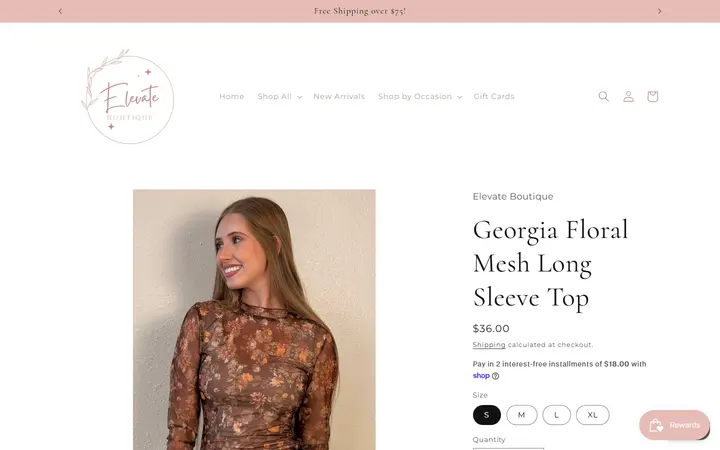 Preview of Elevate Boutique website