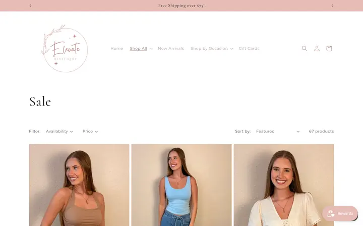 Website page titled Sale – Elevate Boutique