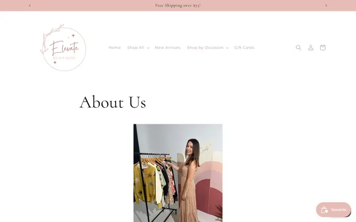Website page titled About Us – Elevate Boutique