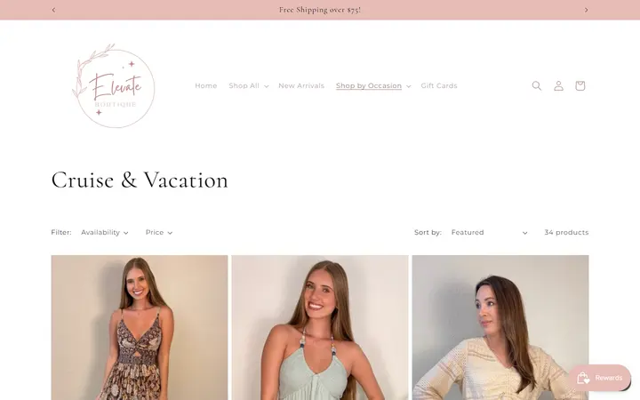 Website page titled Cruise & Vacation – Elevate Boutique